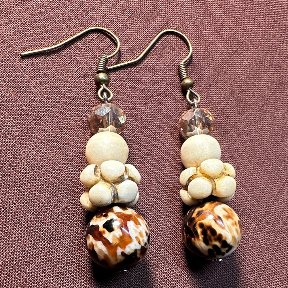 Hyalite Opal, Brown, Black and Cream Dangle Drop Earrings